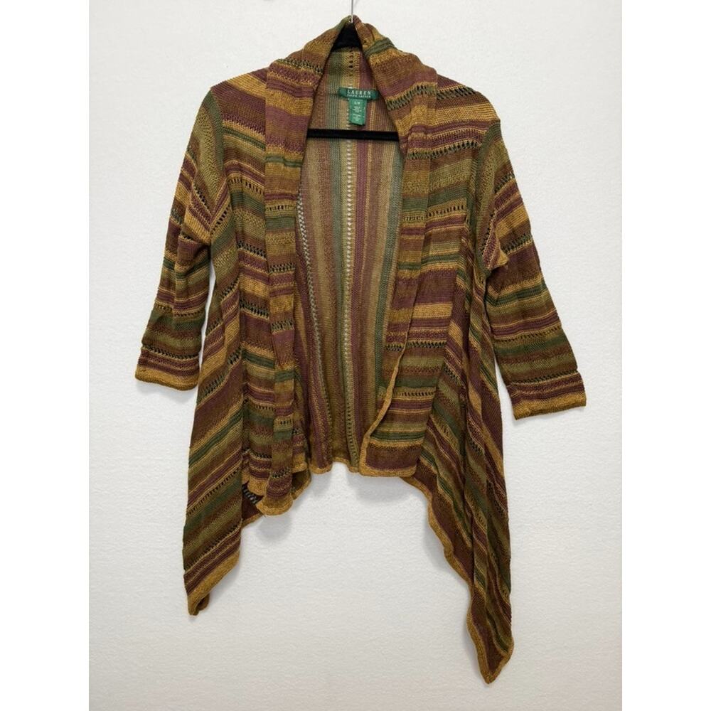 Lauren Ralph Lauren Open Sweater Shawl S/M Southwestern Striped Linen Silk